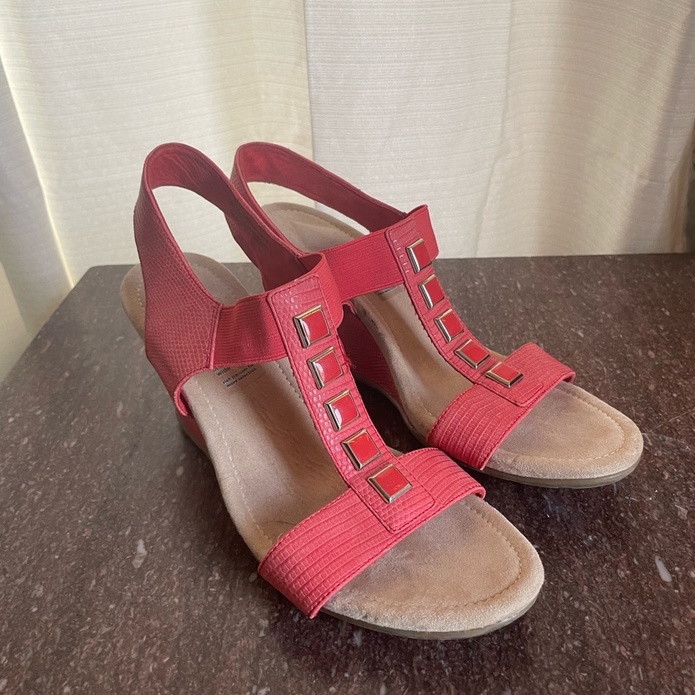 St. John’s Bay Coral Embellished Slip On Wedge Strappy Sandals